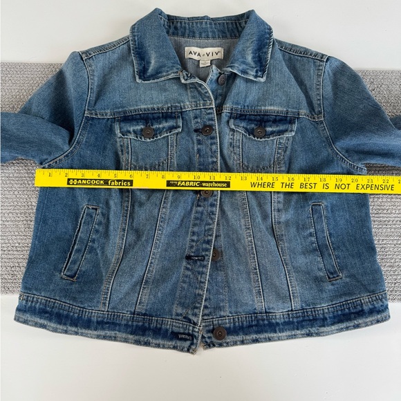 AVA & VIV Dark Medium Blue Classic Wash Cropped Denim Jean Jacket Size X - Picture 6 of 9